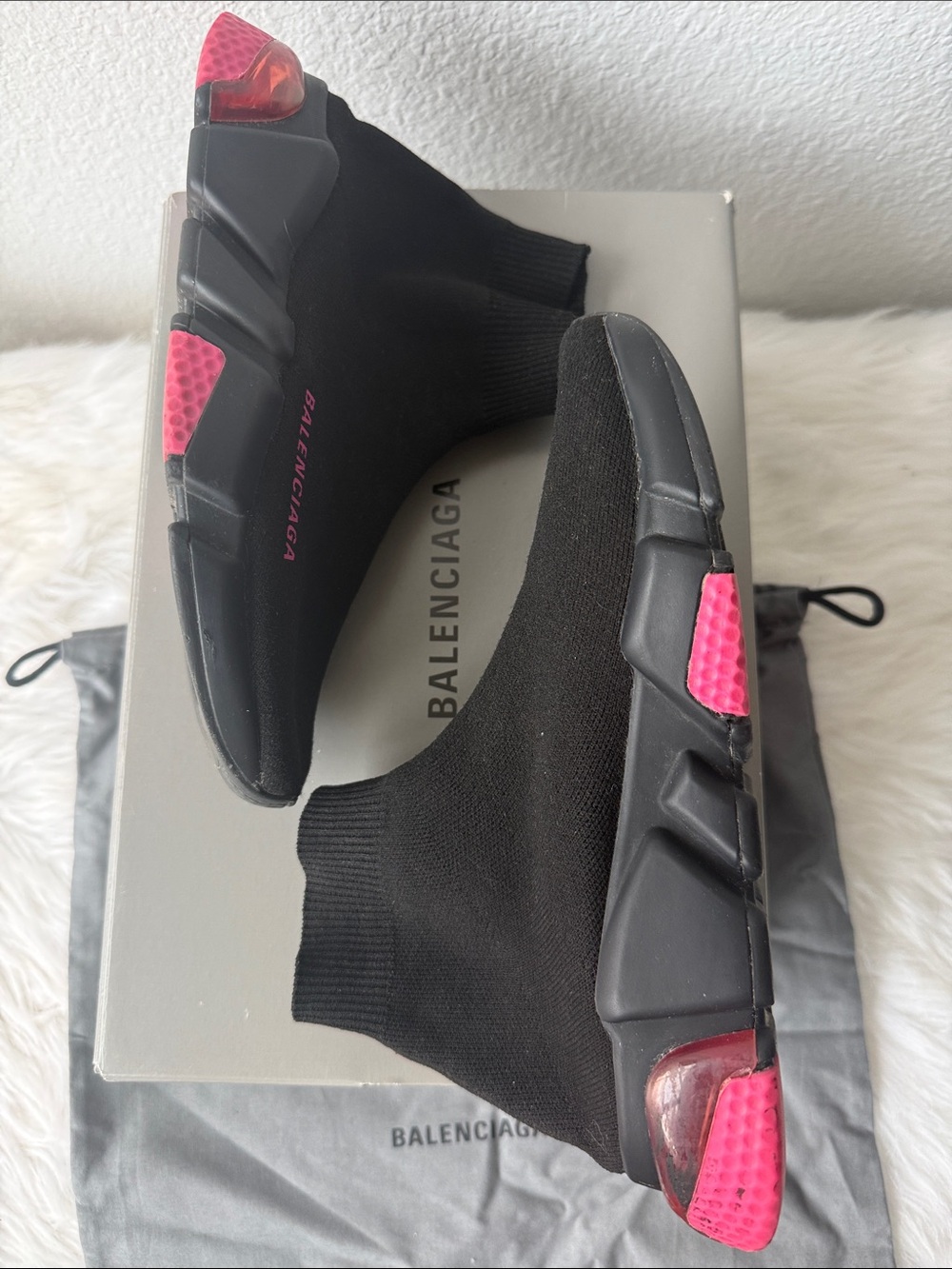 Balenciaga Black Sock Sneakers with Pink Branding - Picture 1 of 10